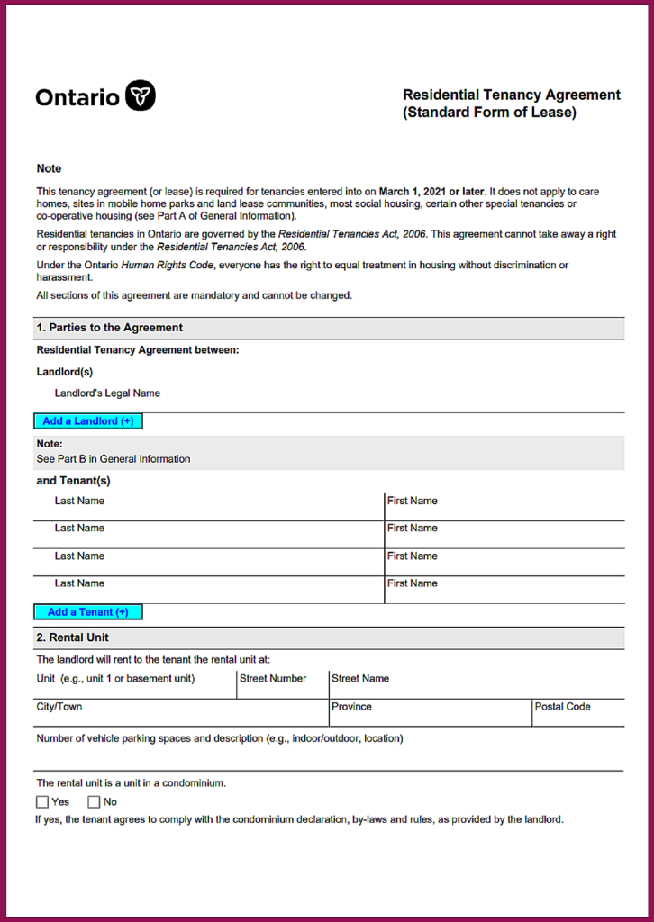 Ontario lease agreement