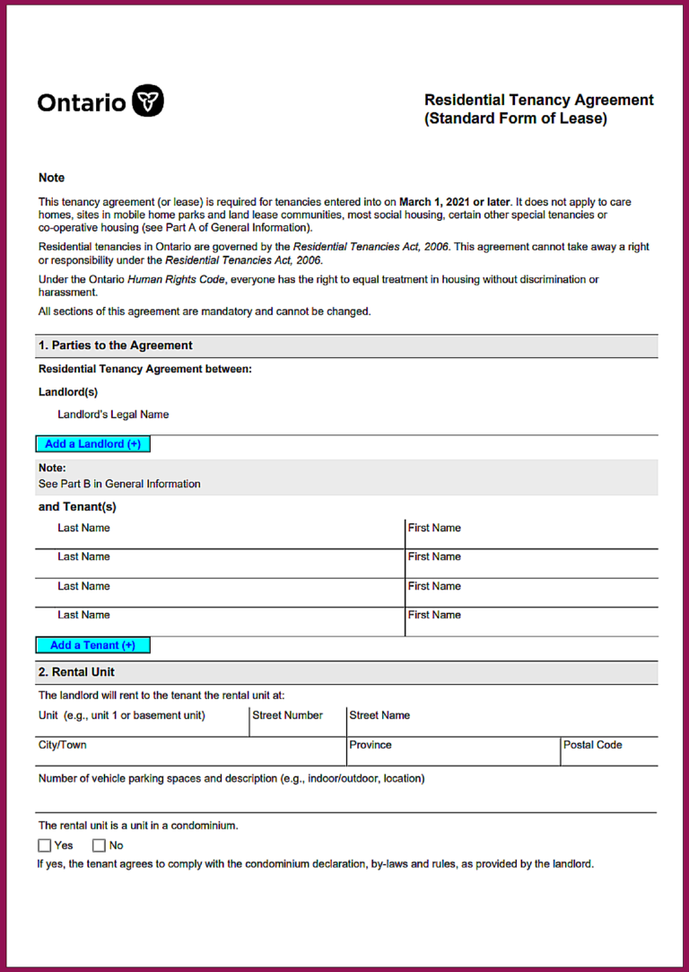 Ontario lease agreement