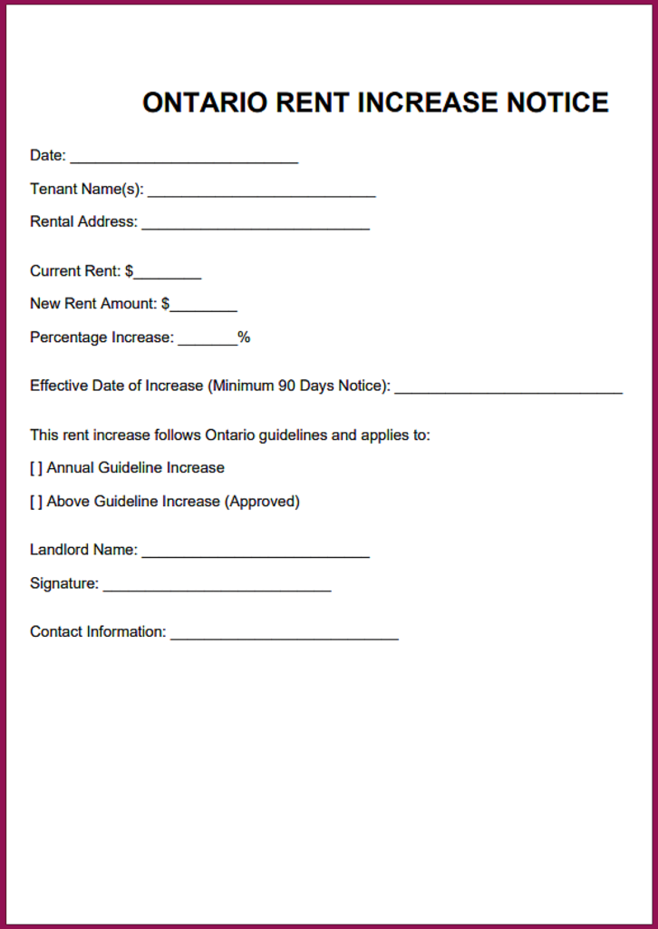 Ontario Rent Increase Notice