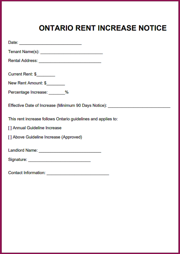 Ontario Rent Increase Notice