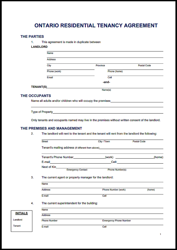 Ontario Rental Agreement