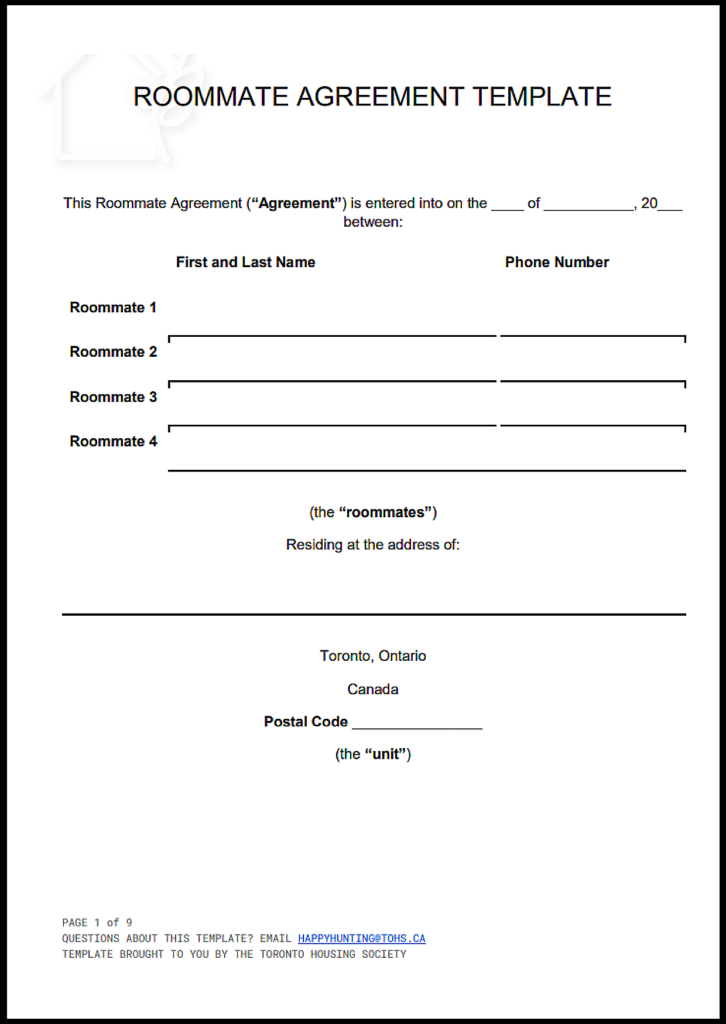 Ontario Roommate Agreement