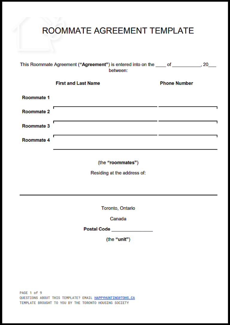 Free Ontario Roommate Agreement Template