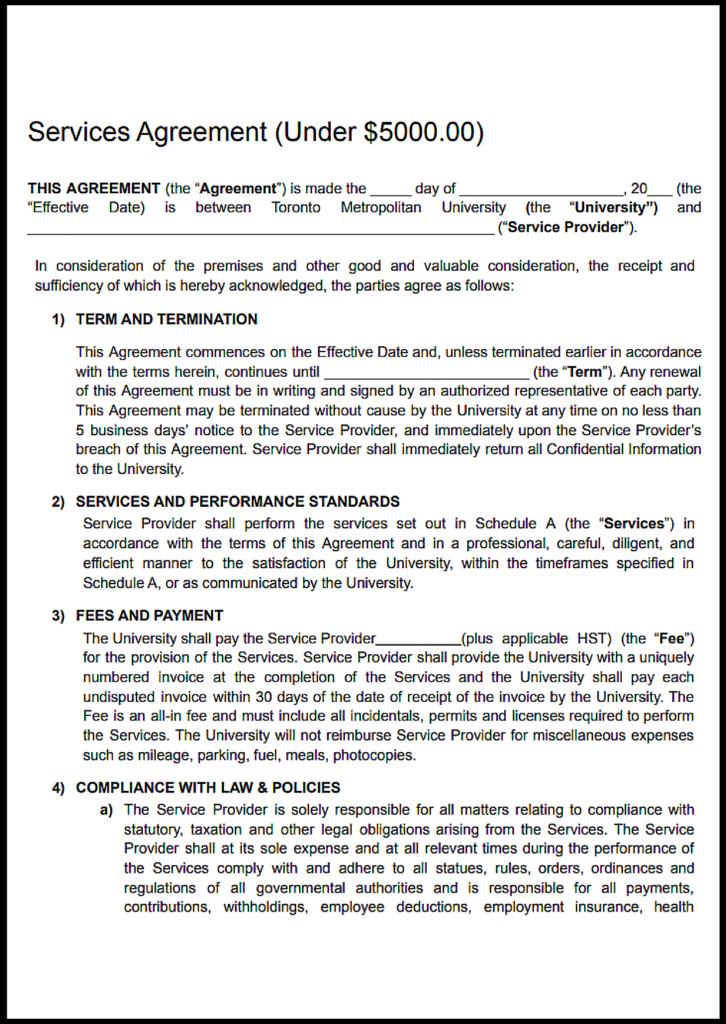 Ontario Service Agreement