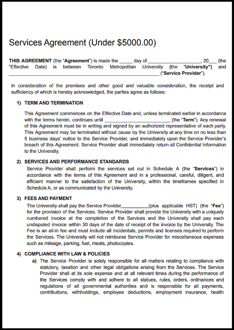Ontario Service Agreement