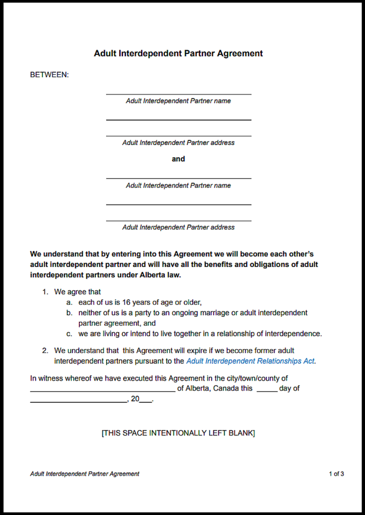 Alberta Cohabitation Agreement