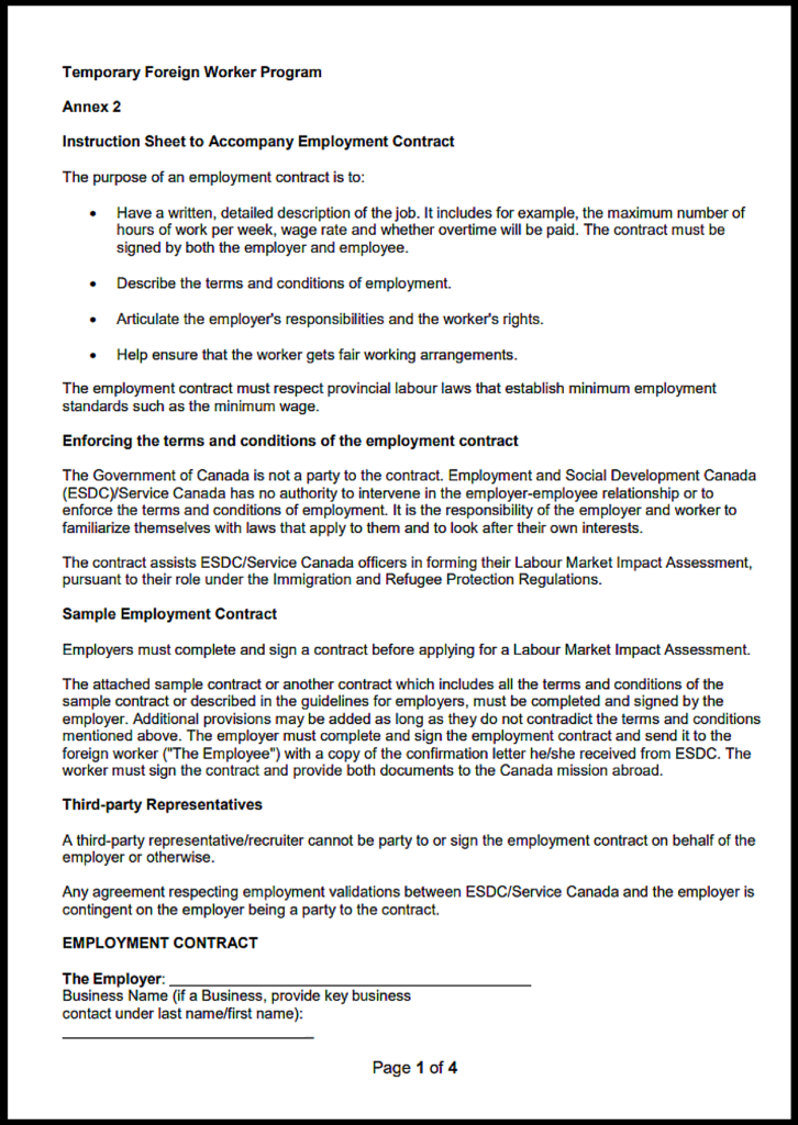 Alberta Employment Contract