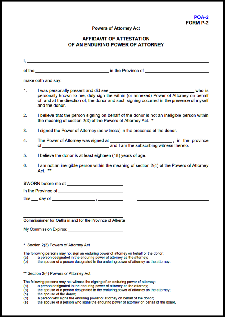 Alberta Financial Power of Attorney