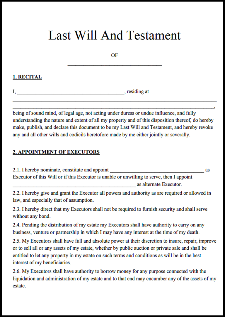 Alberta Last Will and Testament