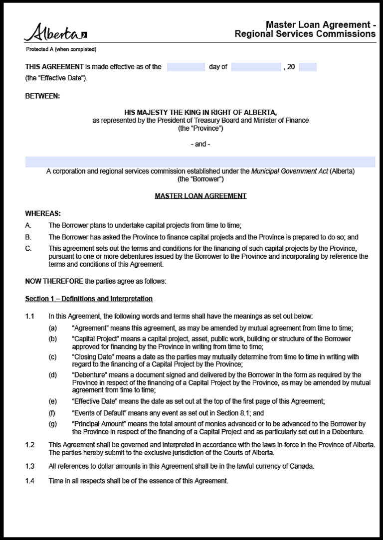 Alberta Loan Agreement