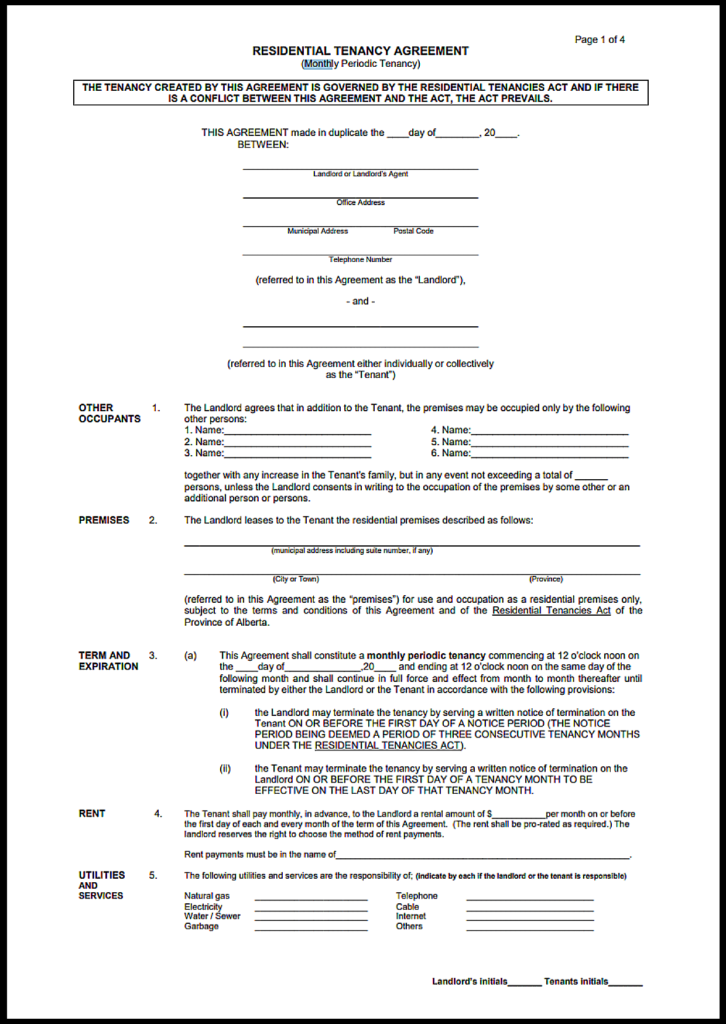 Alberta Month to Month Lease