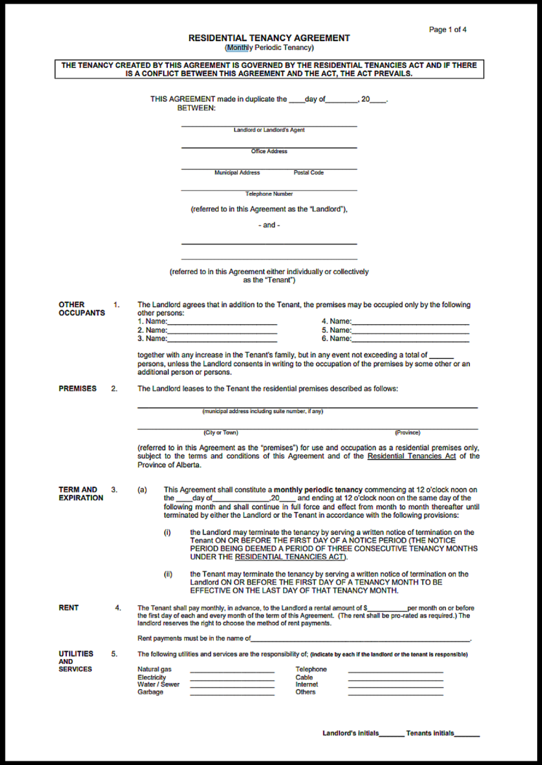 Alberta Month to Month Lease