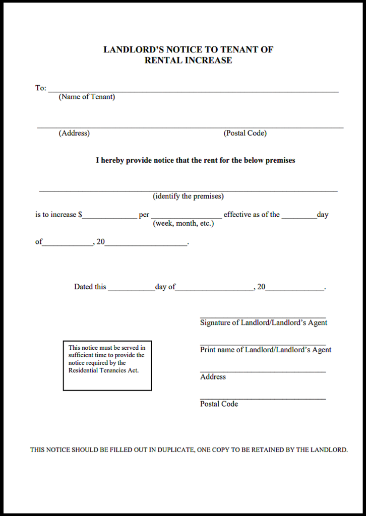 Alberta Rent Increase Notice