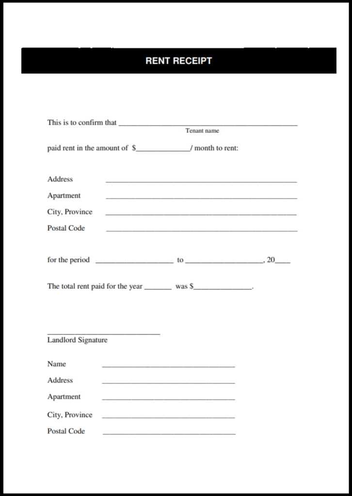 Alberta Rent Receipt