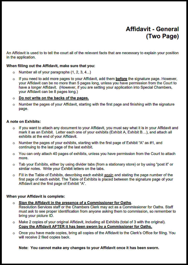 Alberta Sworn Affidavit