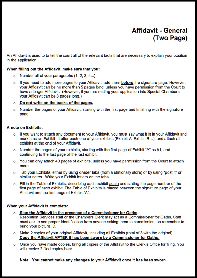 Alberta Sworn Affidavit