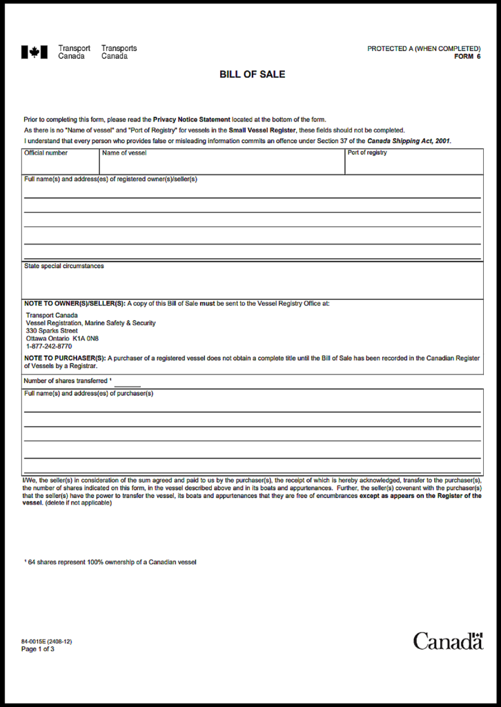 British Columbia Boat Bill of Sale