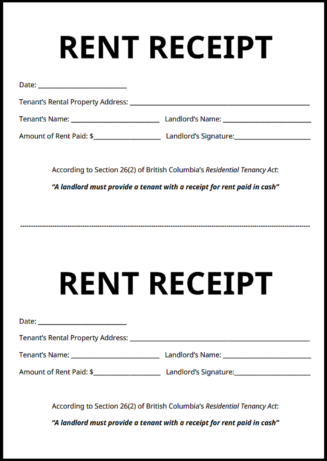 British Columbia Rent Receipt Template (Free & Guide) - Legal Templates ...