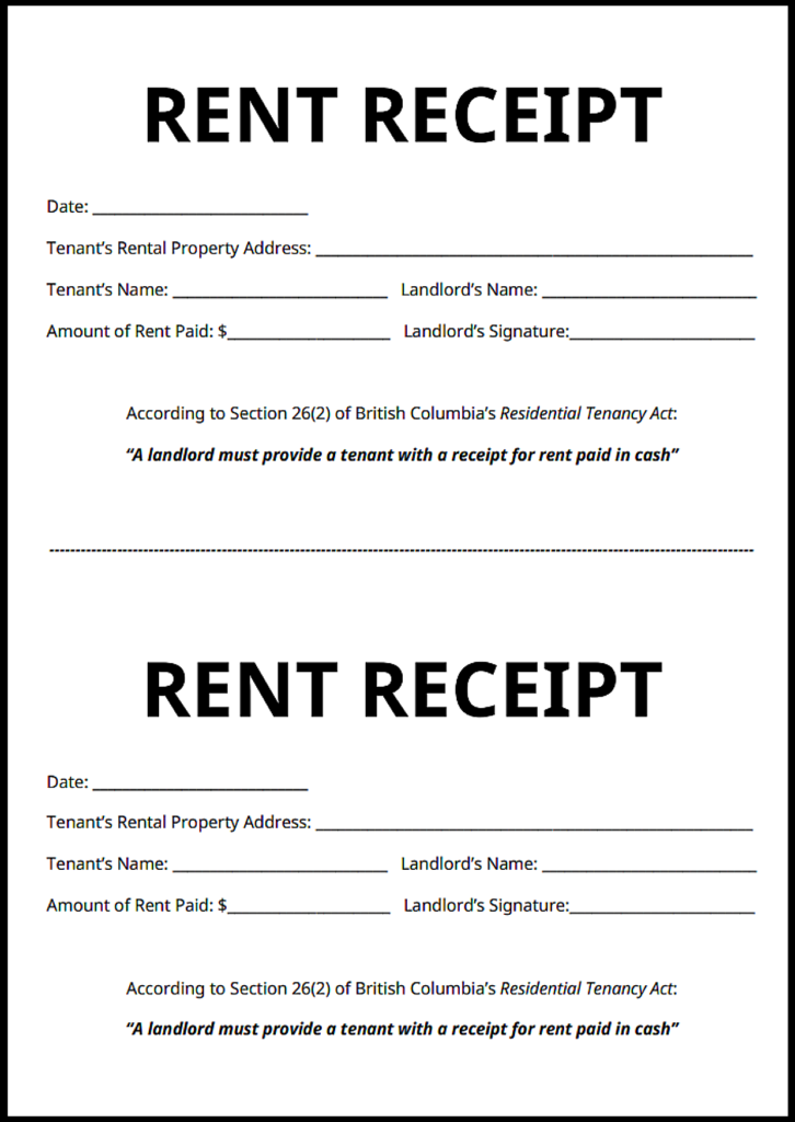 British Columbia Rent Receipt