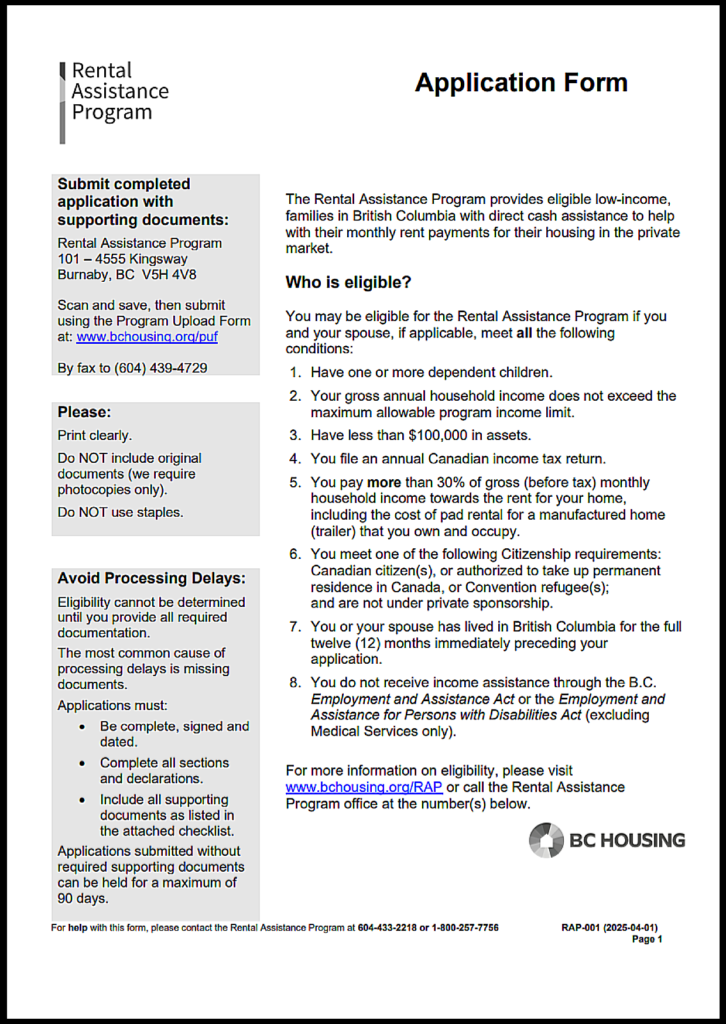 British Columbia Rental Application