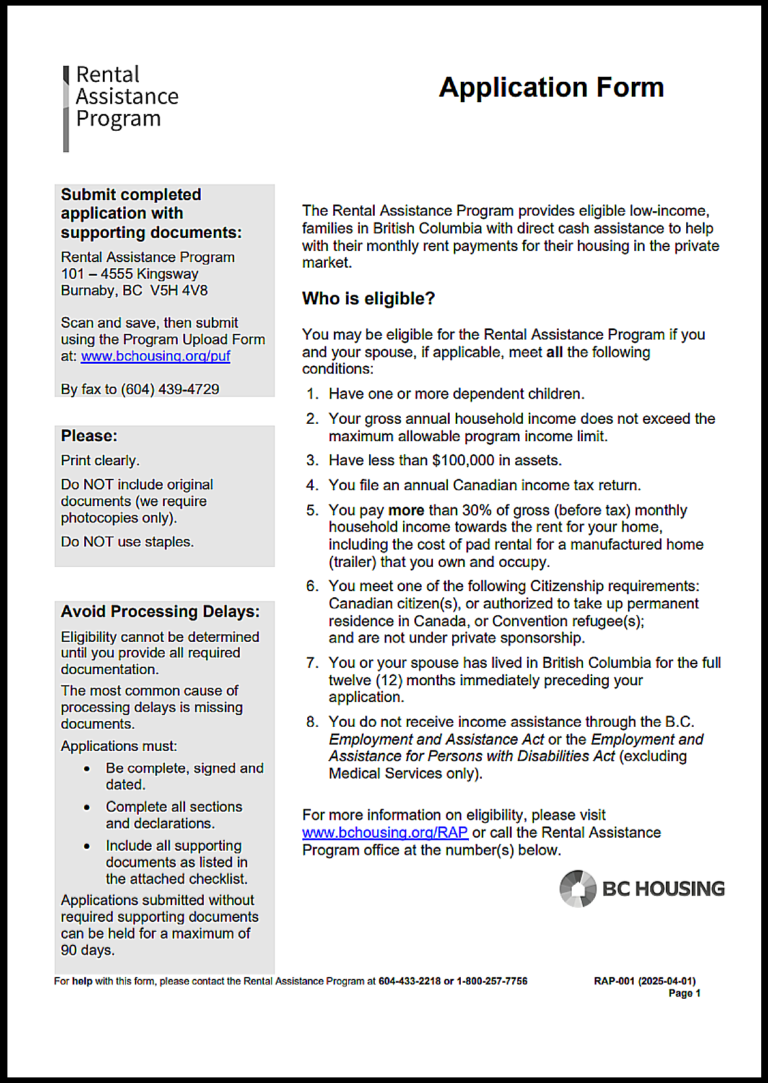 British Columbia Rental Application