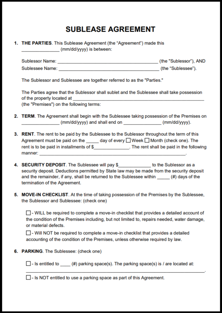 British Columbia Sublease Agreement