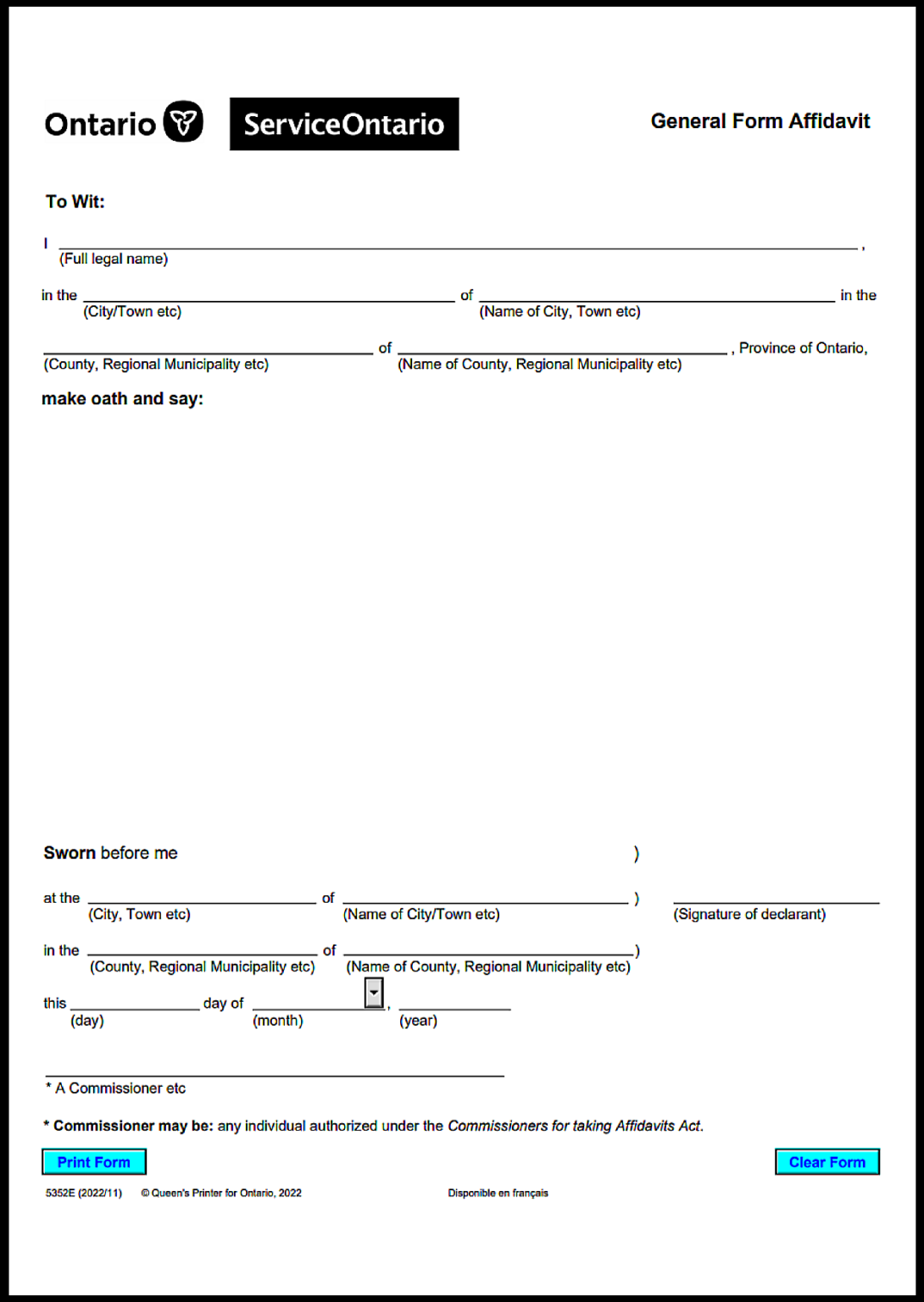 Ontario Sworn Affidavit Form (Free Template & Guide) - Legal Templates