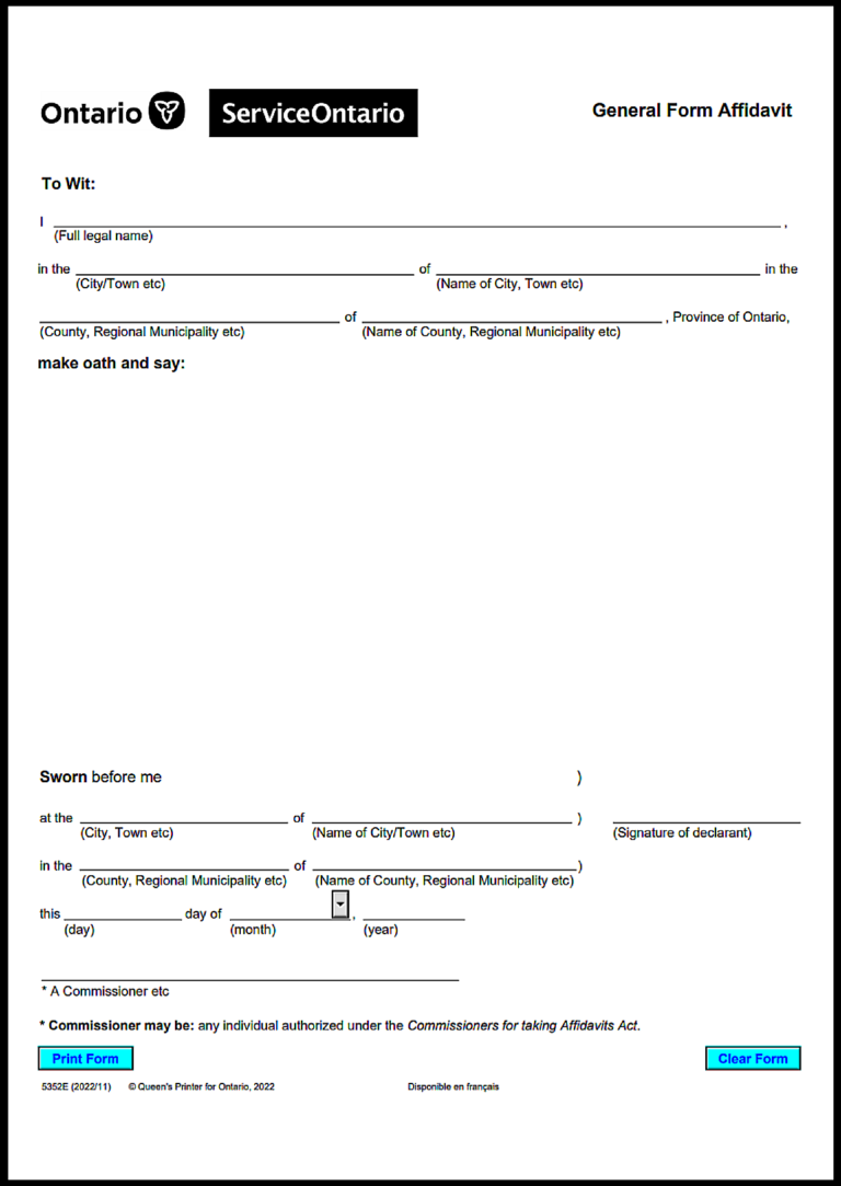 Ontario Affidavit Template
