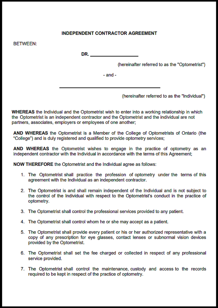 Ontario Independent Contractor Agreement