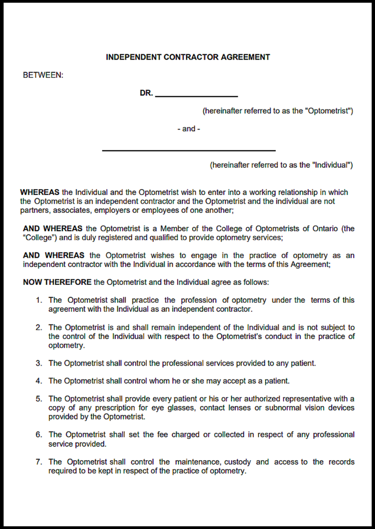 Ontario Independent Contractor Agreement