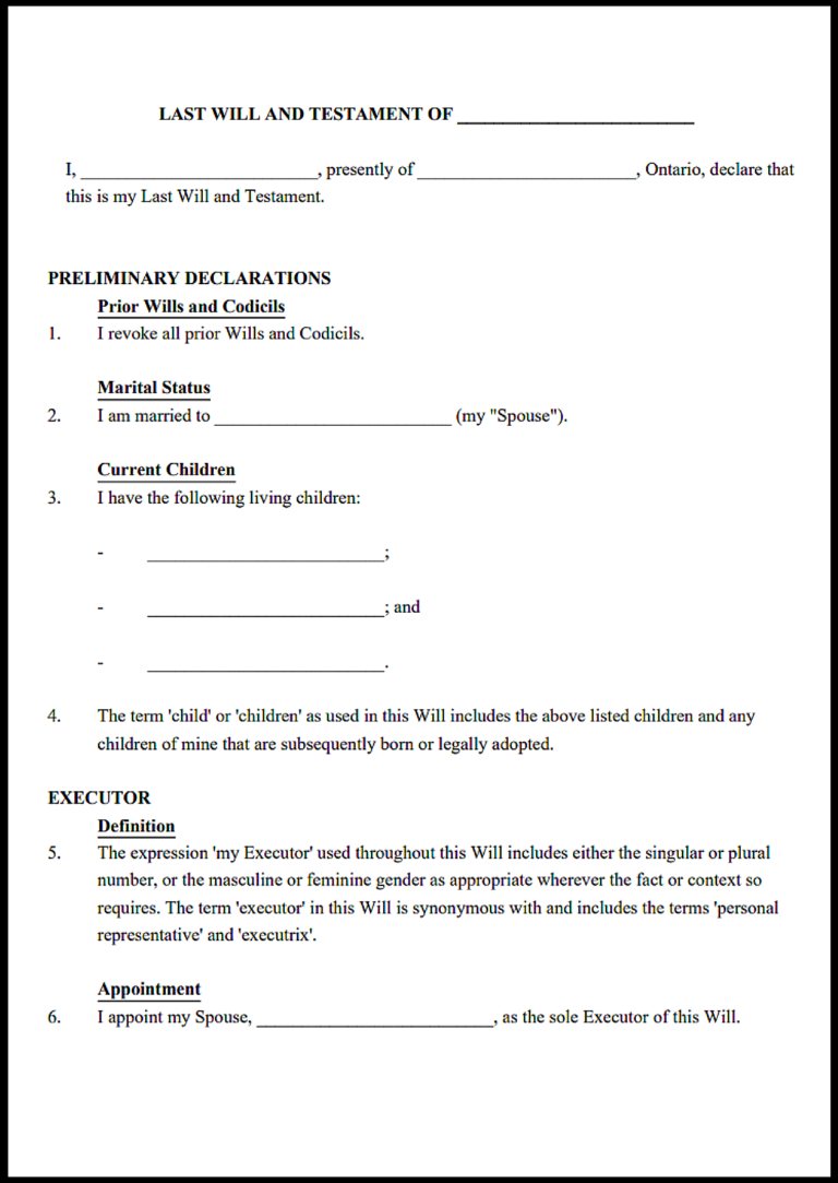 Ontario Last Will and Testament