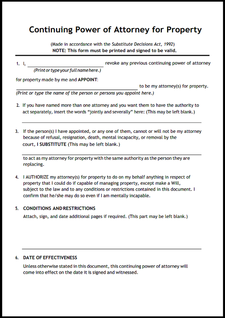 Ontario Power of Attorney Form