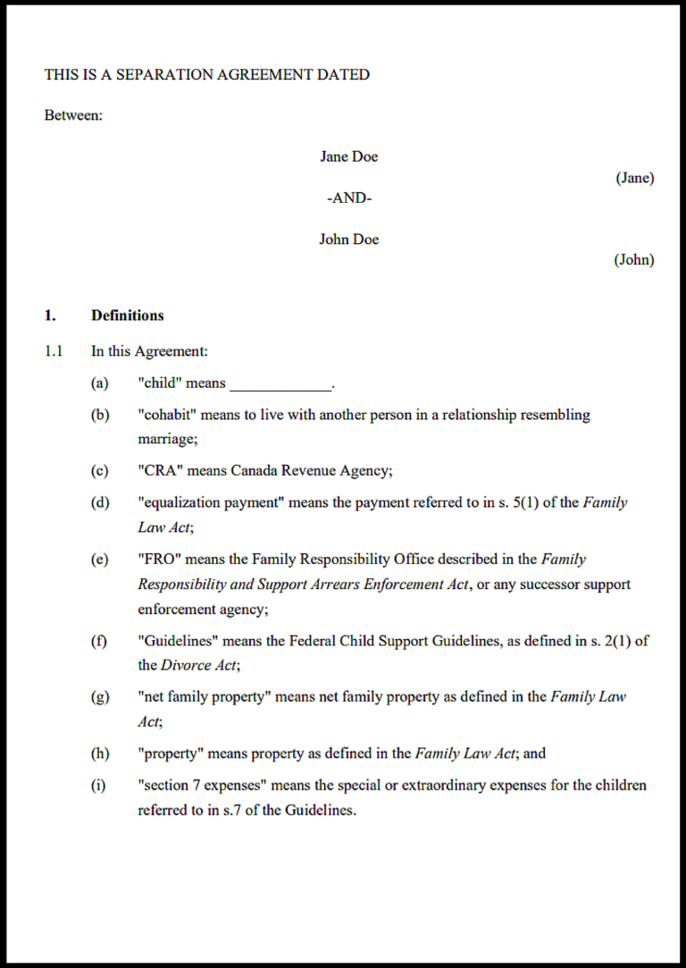 Ontario Separation Agreement