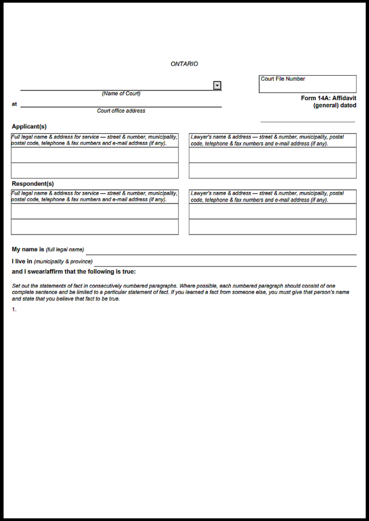 Ontario Sworn Affidavit