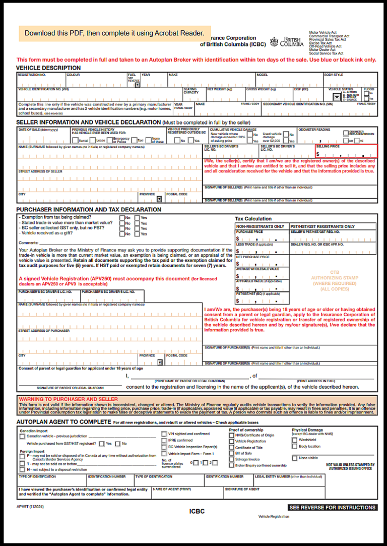 British Columbia As Is Bill of Sale Template