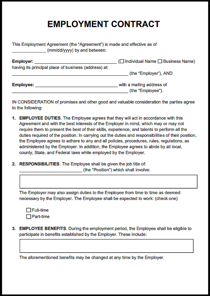 British Columbia Employment Contract