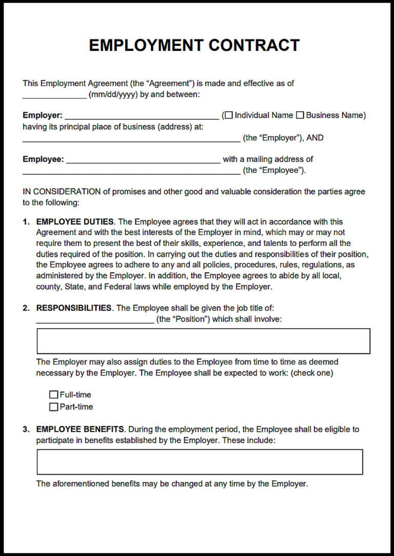British Columbia Employment Contract