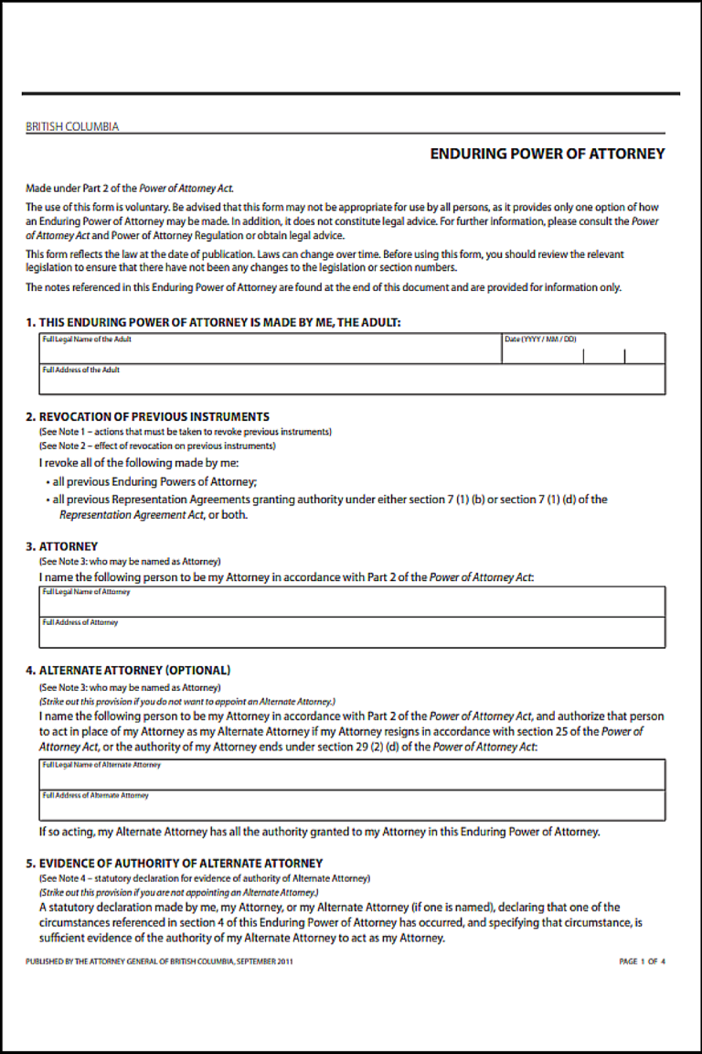 British Columbia Financial Power of Attorney