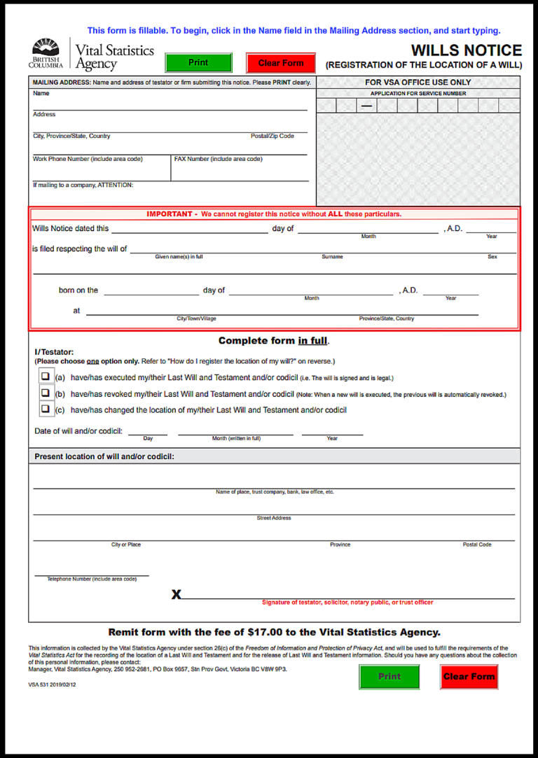 British Columbia Last Will and Testament