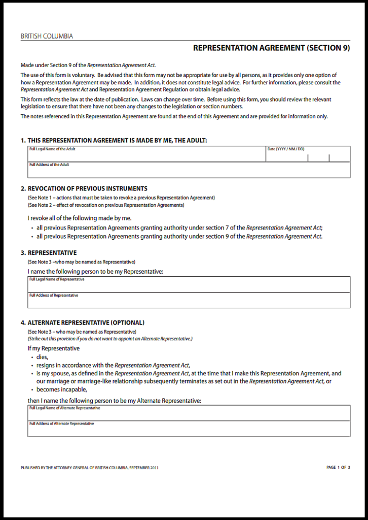 British Columbia Medical Power of Attorney
