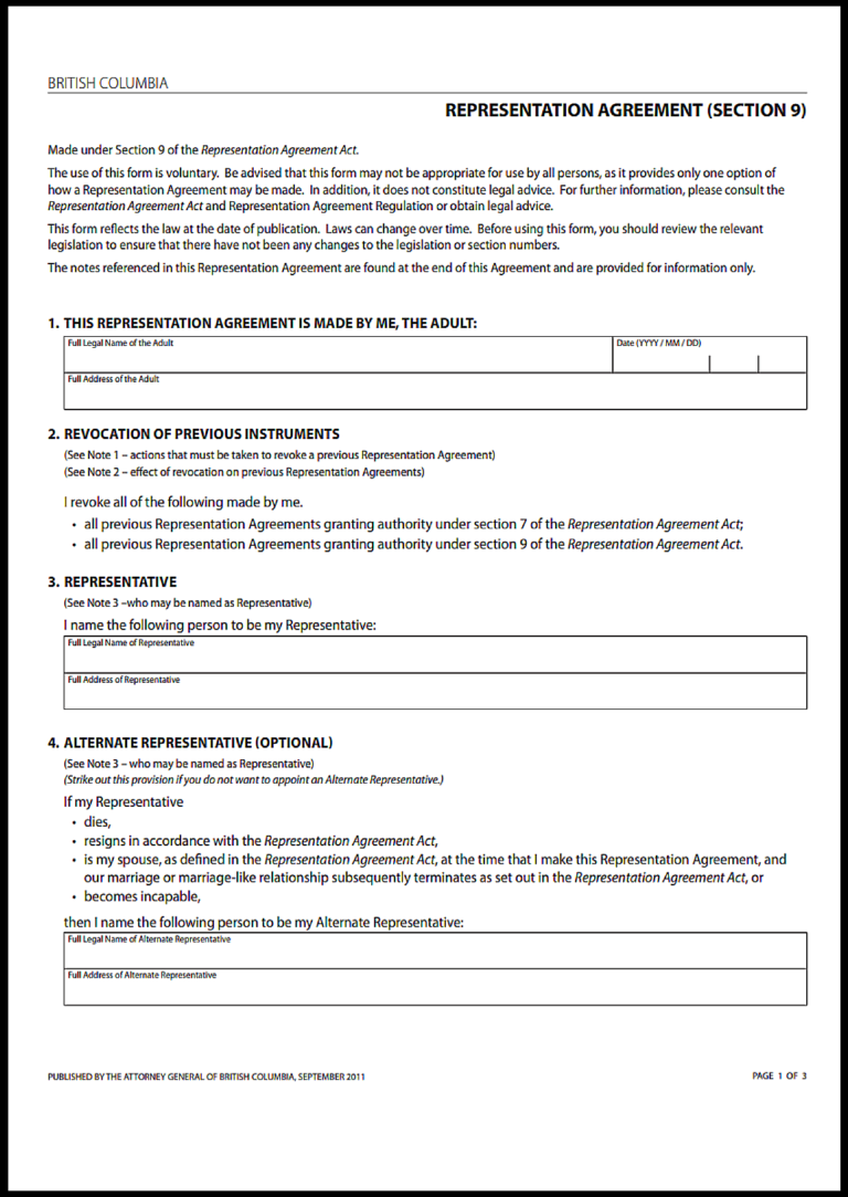 British Columbia Medical Power of Attorney