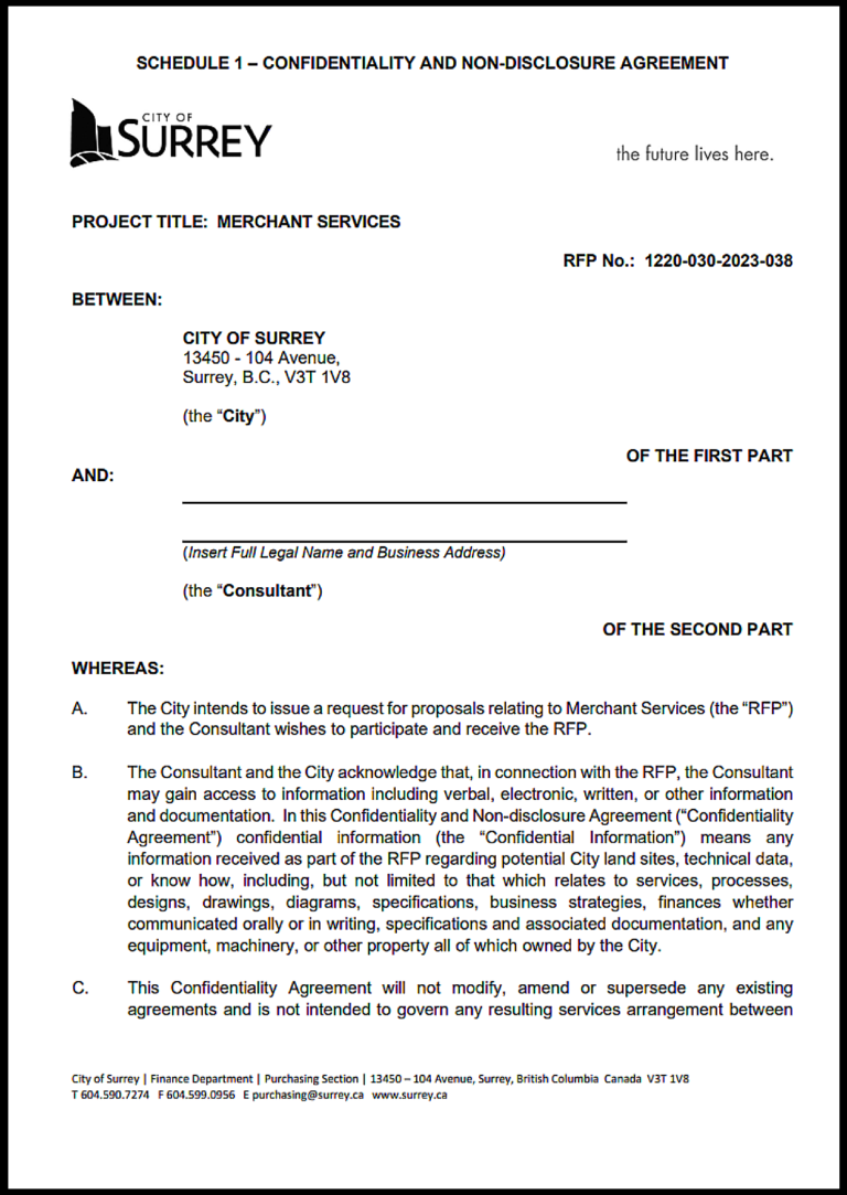 British Columbia Non Disclosure Agreement