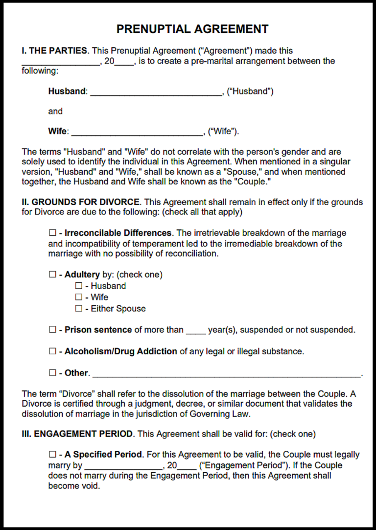 British Columbia Prenuptial Agreement