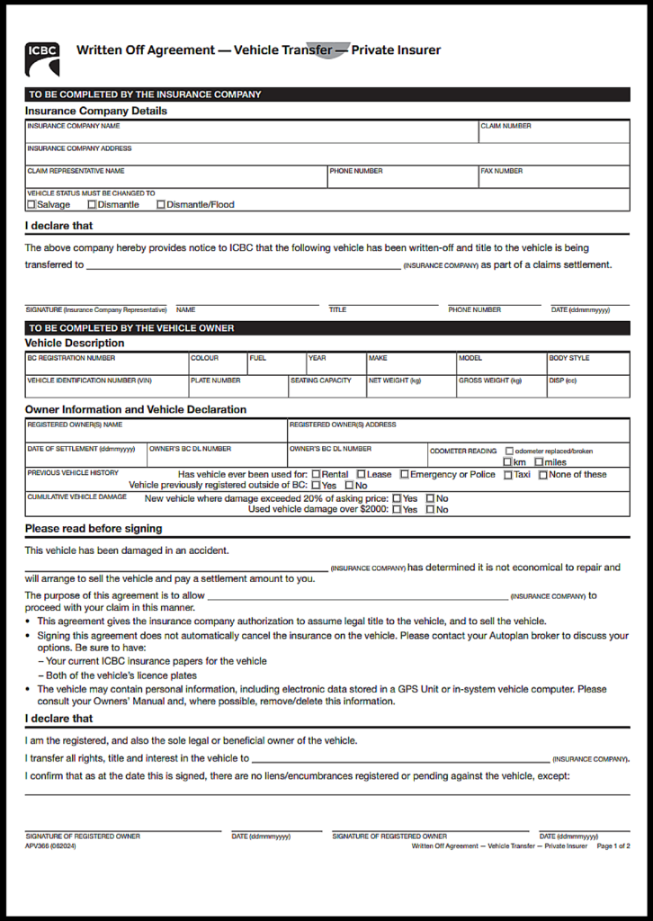 British Columbia Trailer Bill of Sale