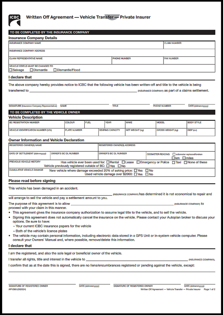 British Columbia Trailer Bill of Sale