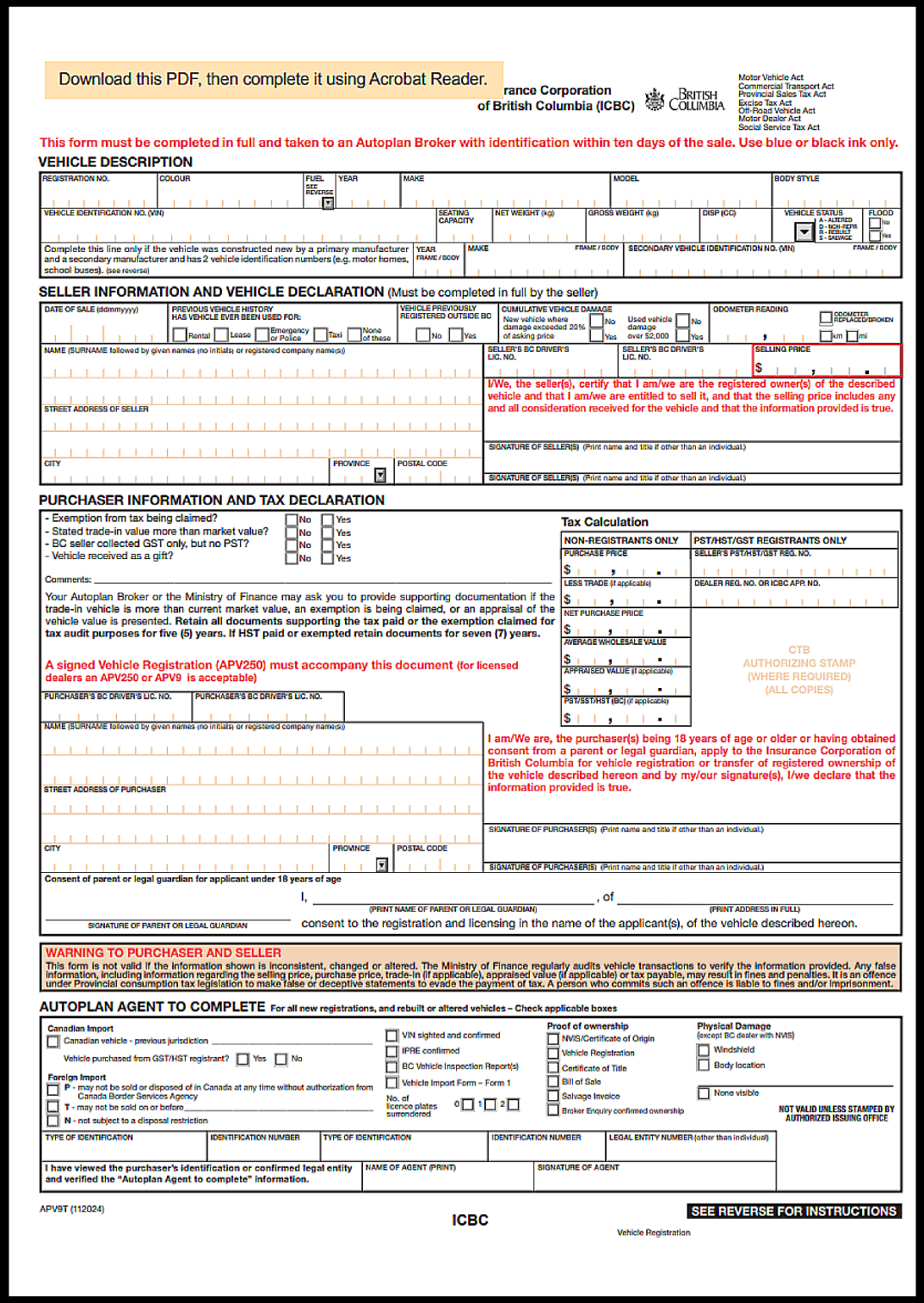 Manitoba Vehicle Bill of Sale PDF Form (Free Download) - Legal ...