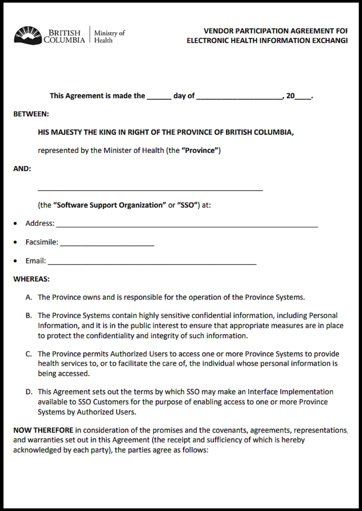 British Columbia Vendor Agreement