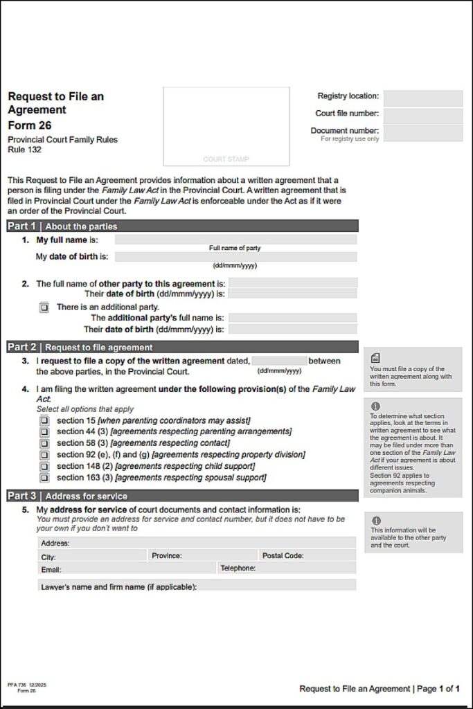 Free British Columbia Separation Agreement Template