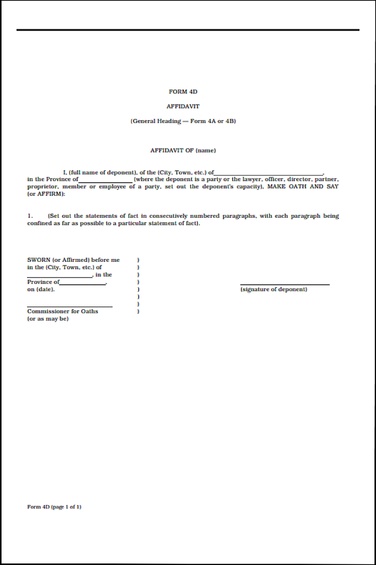 Free Manitoba Affidavit Template