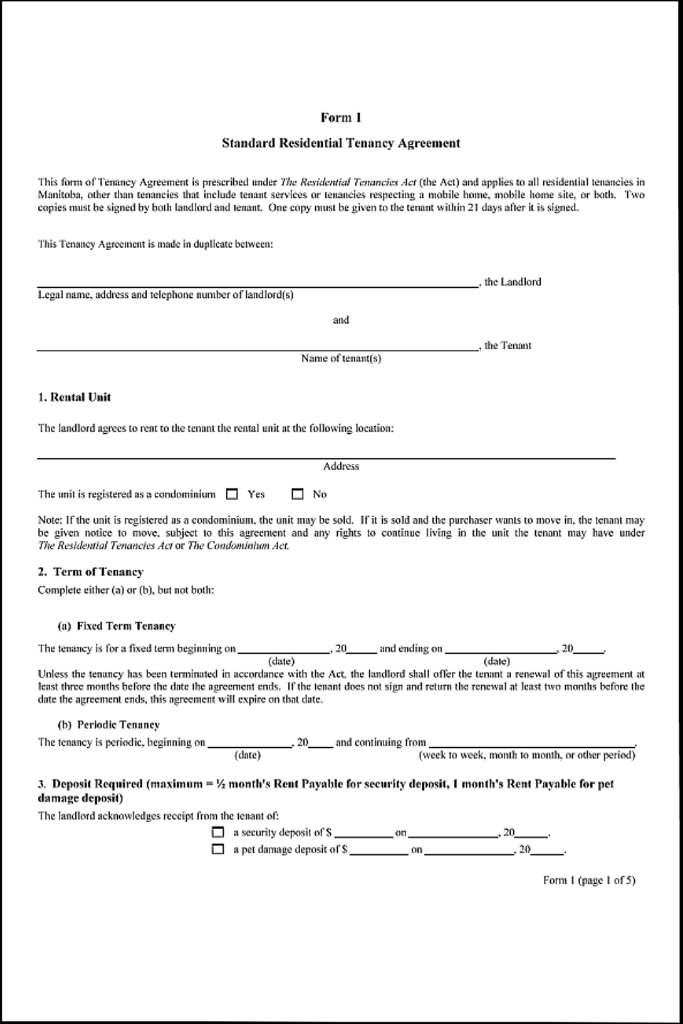 Free Manitoba Basement Rental Agreement Template